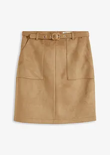 Skjørt i imitert semsket skinn med belte, bonprix