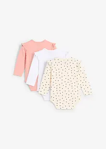 Babybody i økologisk bomull med rysjer (3-pack), bonprix