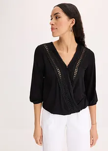 Omslagstopp med 3/4-lange ermer og blonder, bonprix