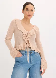 Finstrikket cardigan med rysjer, bonprix