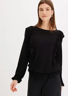 Trikotbluse med volanger, bonprix