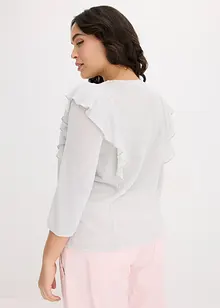 Topp med lurex, volanger ved skuldrene og 3/4-lange ermer, bonprix