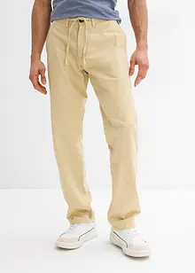 Regular Fit-pull on-bukse i chinos-modell med lin, Straight, bonprix