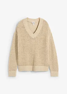 Genser med hullmønster i lett linmiks, bonprix
