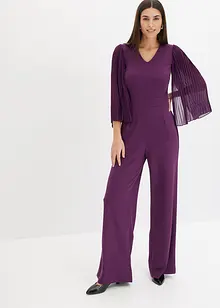 Jersey jumpsuit med plisserte ermer i tynn chiffon, bonprix