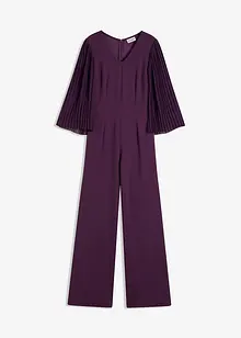 Jersey jumpsuit med plisserte ermer i tynn chiffon, bonprix