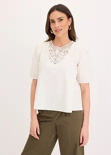 Kortermet bluse med blonder, bonprix