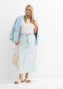 Jeansskjørt Mid Waist, midi lengde, Super Soft, bonprix