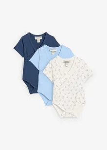Omslagsbodyer til baby i 100% økologisk bomull med korte ermer (3-pack), bonprix
