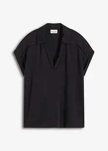 Poloskjorte av viskosepiké med blondeinnfelling, bonprix