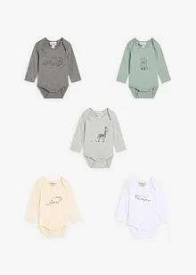 Langermet body til baby av økologisk bomull (5-pack), bonprix