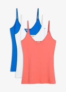 Singlet med spaghettistropper av ren økologisk bomull (3-pack), bonprix