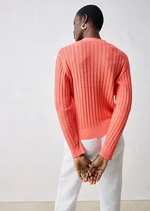 Hullstrikket cardigan med lin, bonprix