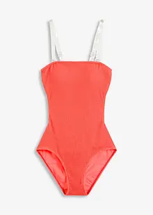 Badedrakt i strukturmateriale med transparente stropper, bonprix