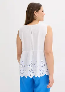 Ermeløs bluse med splitt og hullbroderi, bonprix