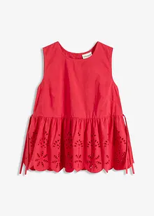 Ermeløs bluse med splitt og hullbroderi, bonprix