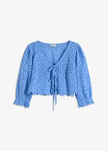 Bluse med hullbroderi og puffermer, bonprix
