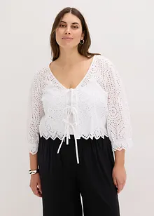 Bluse med hullbroderi og puffermer, bonprix