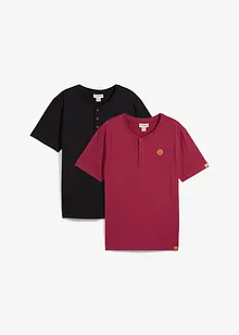 Henley T-skjorte (2-pack) i ren økologisk bomull, bonprix