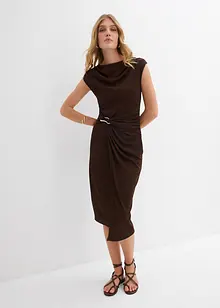 Midikjole i ribbet stil med drapering, bonprix