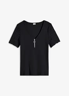 Ribbet topp med glidelås, bonprix
