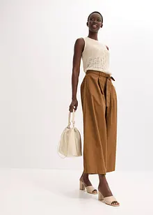 Bukse i bomullspoplin med belte (2-delt sett), bonprix