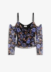 Cold-shoulder-topp i lett mesh, bonprix