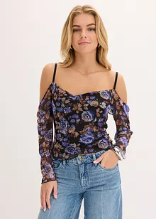 Cold-shoulder-topp i lett mesh, bonprix