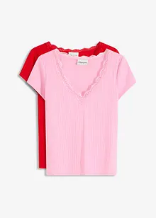 Ribbet topp med blondedetalj (2-pack), bonprix