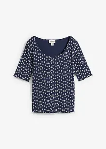 Ribbet topp med blomsterprint, halvlange ermer, bonprix
