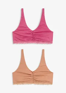 Bralette med bomull og blonde (2-pack), bonprix
