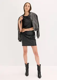 Off shoulder-minikjole i imitert skinn, bonprix