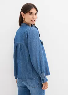 Denimbluse med rysjer, bonprix