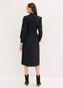 Midikjole i bomull med blondeinnfelling, bonprix