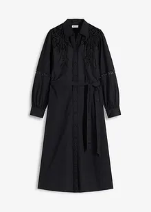 Midikjole i bomull med blondeinnfelling, bonprix