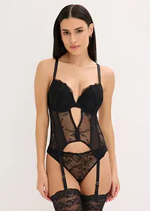 Korsett med spiler og stringtruse med nydelig broderi (2-delt sett), bonprix