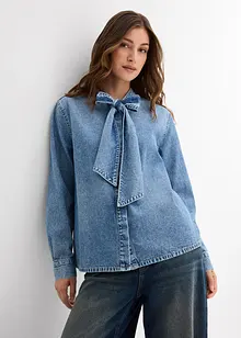 Jeansbluse med sløyfe, bonprix