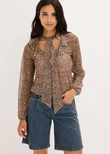 Mesh-topp med volang og sløyfe, bonprix