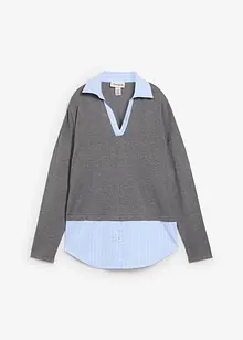 Genser i finstrikk med bluse-innfelling, bonprix