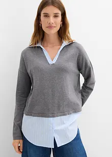 Genser i finstrikk med bluse-innfelling, bonprix