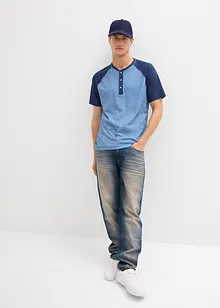 Henley T-skjorte med korte ermer, i vasket stil av 100% økologisk bomull, bonprix