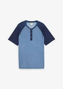Henley T-skjorte med korte ermer, i vasket stil av 100% økologisk bomull, bonprix