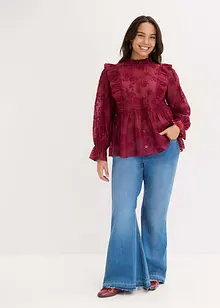 Bluse med borderi, bonprix