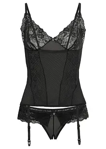 Korsett med strømpeholder +stringtruse ouvert (2-delt sett), VENUS