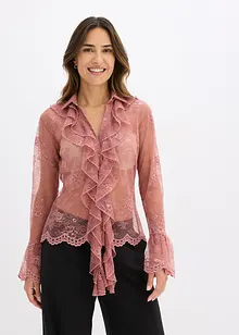 Transparent bluse med blonder, bonprix