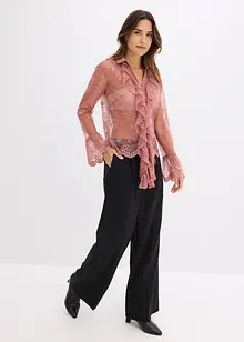 Transparent bluse med blonder, bonprix