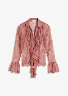 Transparent bluse med blonder, bonprix