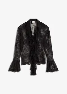 Transparent bluse med blonder, bonprix