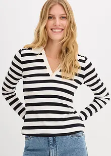 Langermet topp i ribbemateriale med krage, bonprix