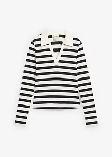 Langermet topp i ribbemateriale med krage, bonprix